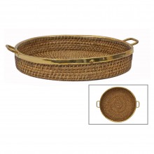 Woven Rattan Tray with Brass Rim