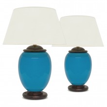 Pair of Bright Blue Ceramic Table Lamps