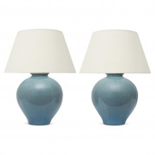 Pair of Blue Washed Ceramic Table Lamps