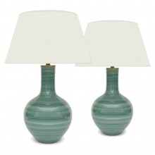 Pair of Green Ceramic Strie Lamps