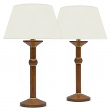 Pair of Oak and Brass Lamps