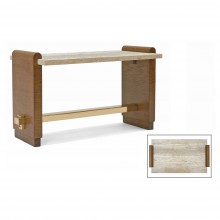 Oak, Brass and Travertine Side Table