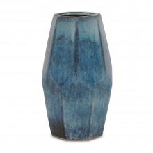 Heptagonal Blue Glazed Stoneware Vase
