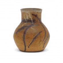 Mustard and Maroon Stoneware Vase