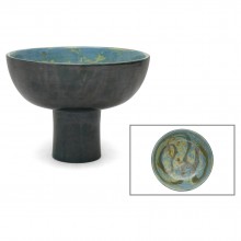 Dark Gray/Green Ceramic Pedestal Bowl
