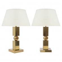 Pair of Italian Square Brass Column Lamps