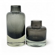 Set of Two Smoky Black Glass Bottles