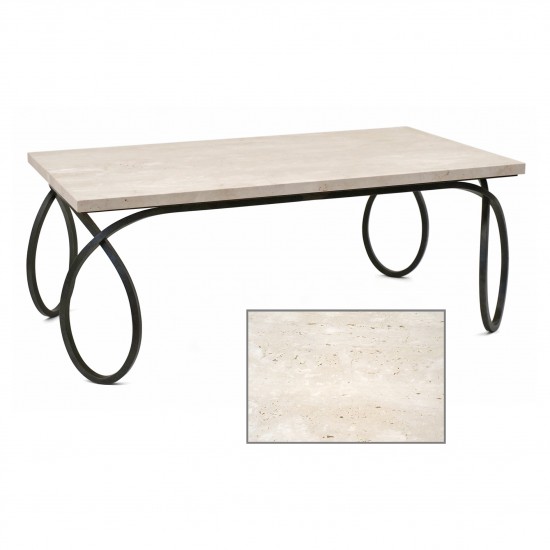 Iron Coffee Table with Travertine Top