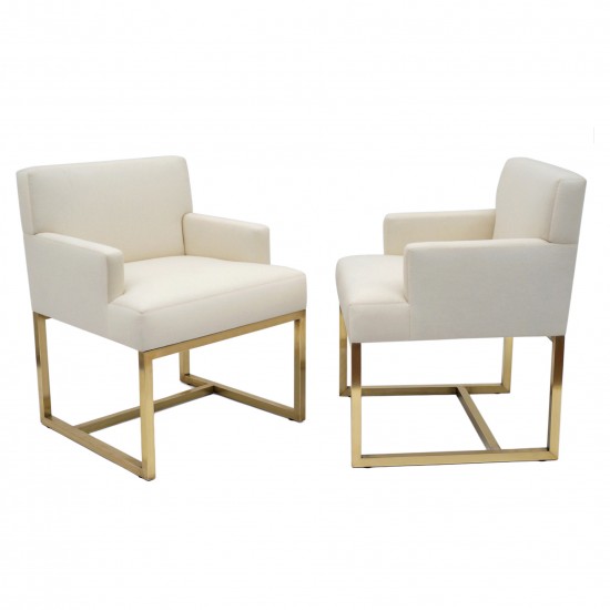 Pair of Upholstered Armchairs with Brass Bases