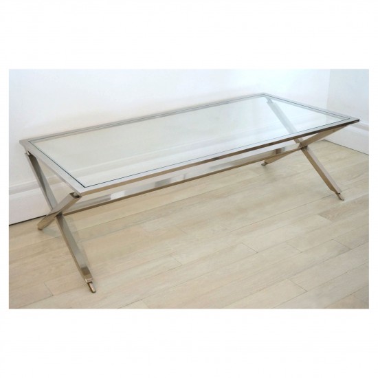French Chrome and Glass X-Form Coffee Table