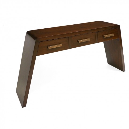 Three Drawer Walnut Console Table with Angled Legs