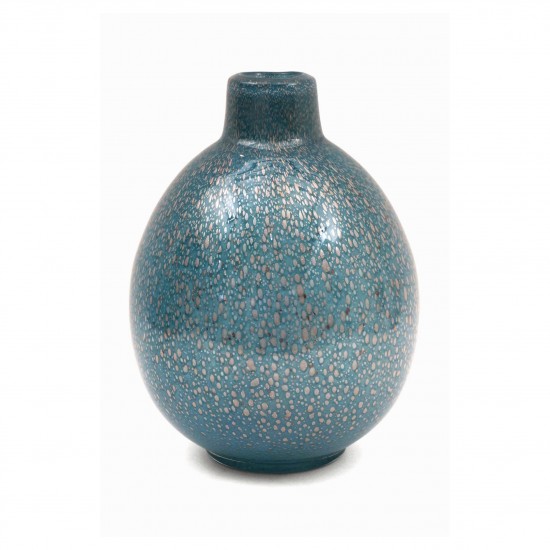 Blue Art Glass Vase with Imbedded Gold Bubbles