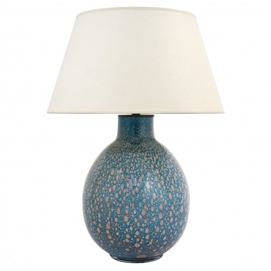 Blue Art Glass Table Lamp with Imbedded Gold Bubbles