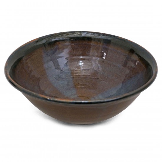Large Brown and Purple Stoneware Bowl