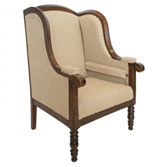 French Walnut Framed Upholstered Wing Chair