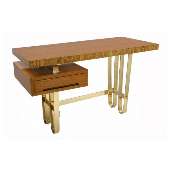 Italian Wood Desk with Looped Brass Base