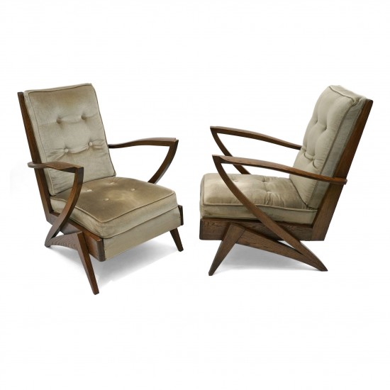 Pair of Upholstered French Chairs with Angled Arms