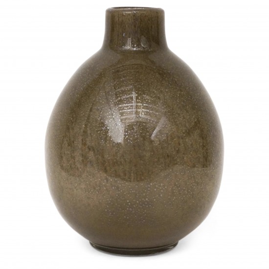 Taupe Art Glass Vase with Imbedded Gold Bubbles