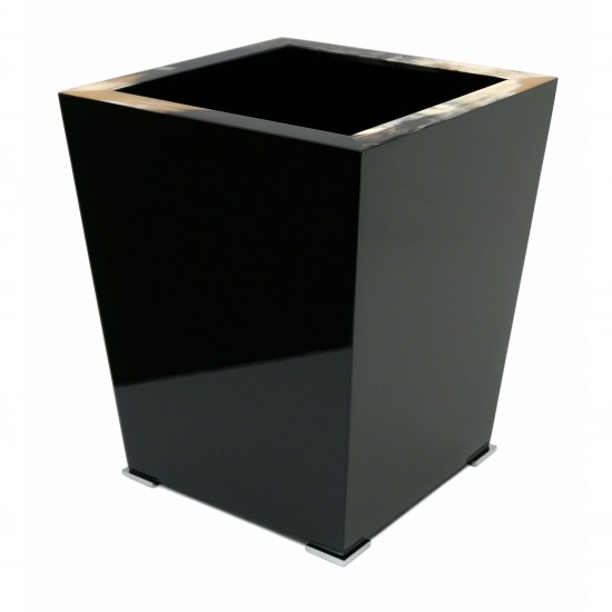 Black Lacquer and Horn Waste Paper Basket