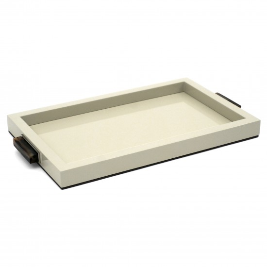 Cream Lacquer Tray with Horn and Steel Handles