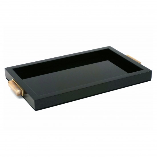 Black Lacquer Tray with Horn and Brass Handles