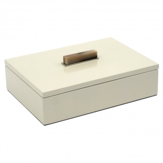 Cream Lacquer Box with Horn and Stainless Handle