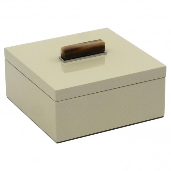 Cream Lacquer Box with Horn and Stainless Handle