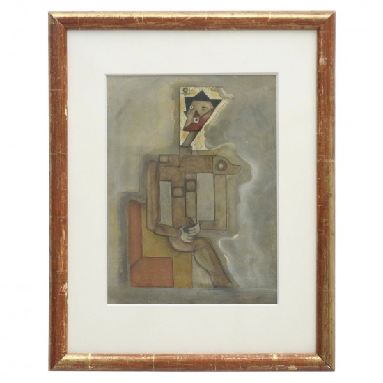 Constructionist cubist figural painting in antique frame