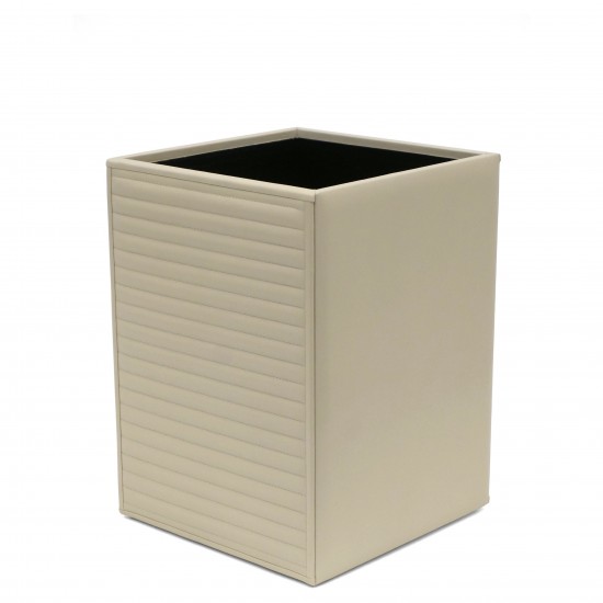 Horizontal Quilted Ivory Leather Waste Paper Basket