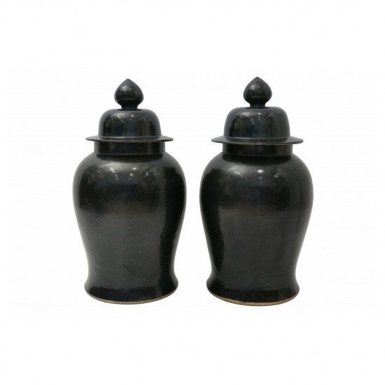 Pair of Very Large Black Ceramic Ginger Jars