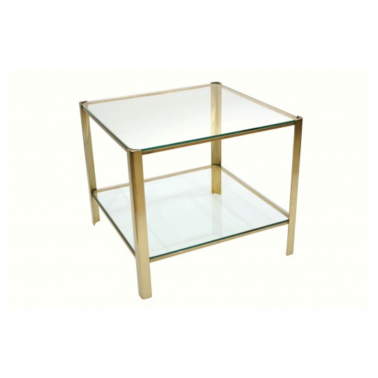 Square Brass And Glass Two Tiered Table, Small Square Coffee Table Glass