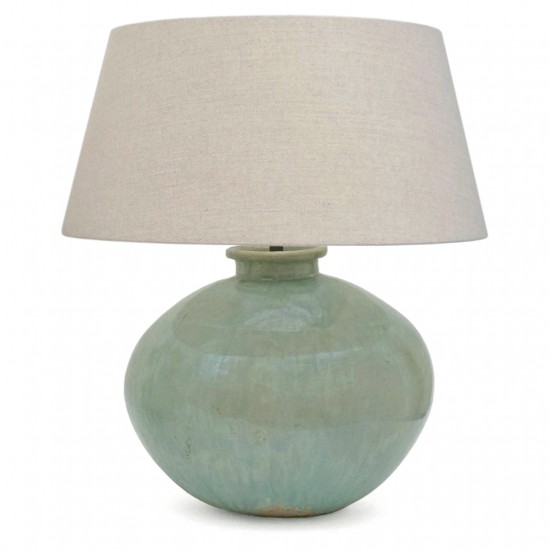 Large Drip and Crackle Glazed Blue / Green Ceramic Lamp