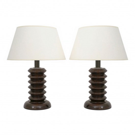 Pair of French Walnut Twist Wood Lamps