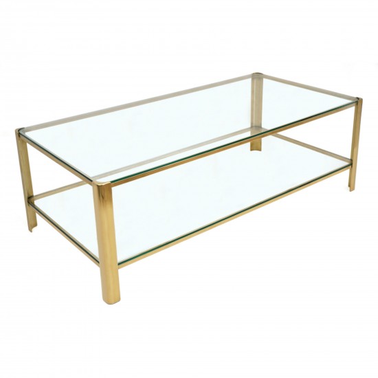 Two Tiered Brass And Glass Coffee Table, Coffee Table Brass And Glass