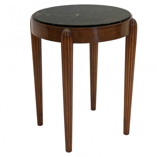 Circular Beech Table with Reeded Legs and Marble Top