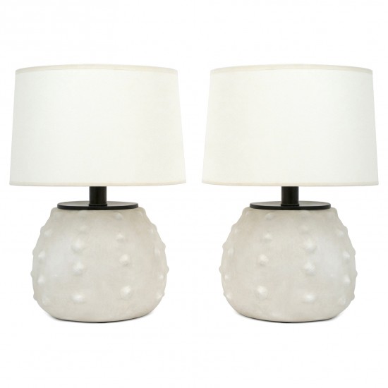 Pair of Stylized Sea Urchin Form Ceramic Table Lamps