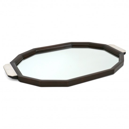 Wood and Mirrored Tray with Silver Handles