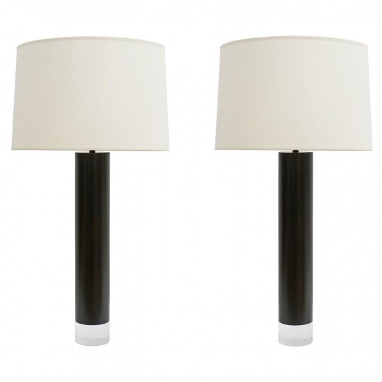 Pair of Dark Bronze Tubular Lamps with Lucite Bases