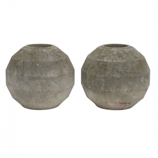 Pair of French Circular Faceted Cement Planters