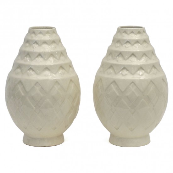 Pair of White Art Deco Crackle Glazed Vases
