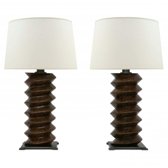 Pair of Wood Twist Lamps from Wine Press Elements