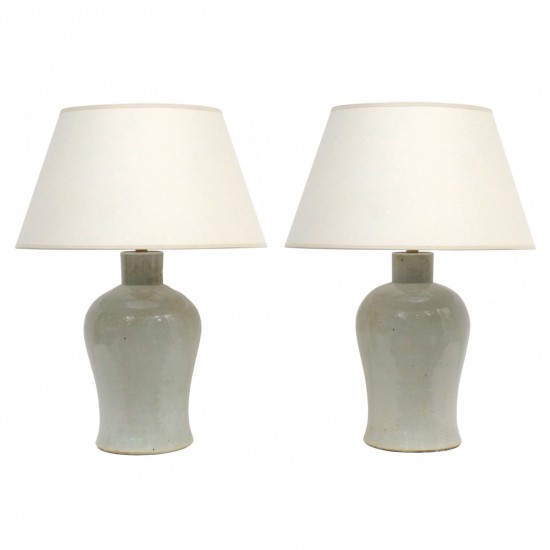 Pair of Gray/Celadon Stoneware Table Lamps