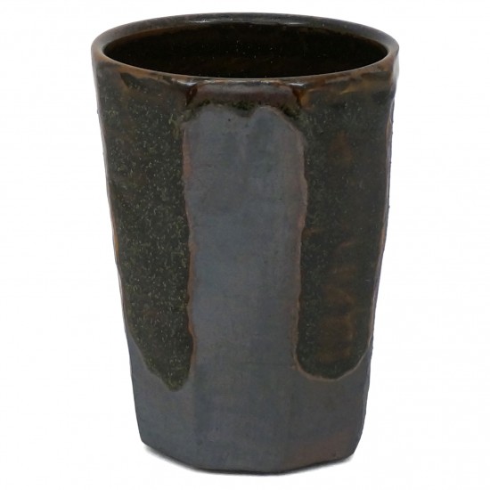 Faceted Brown Stoneware Vase