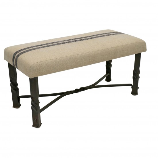 French Iron Bench with Belgian Linen Seat