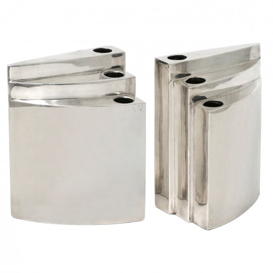Triangular Stepped Silver Plate Candle Holders