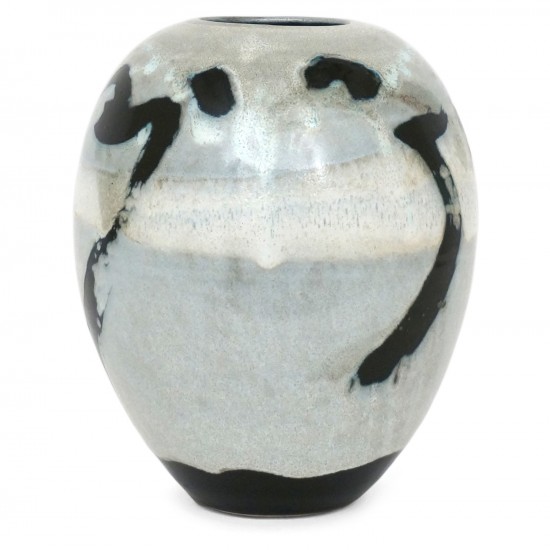 Abstract Ceramic Vase in Light Blue, Black and White