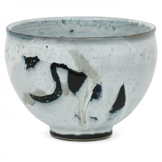 Abstract Ceramic Bowl in Light Blue, Black and White
