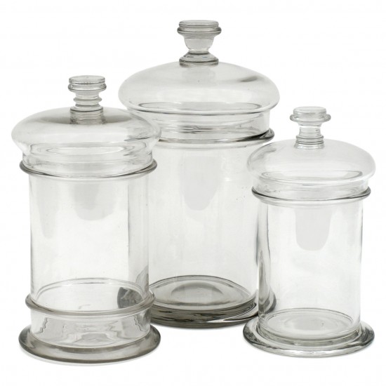 Set of Three Glass Hand Blown Cuisine Jars