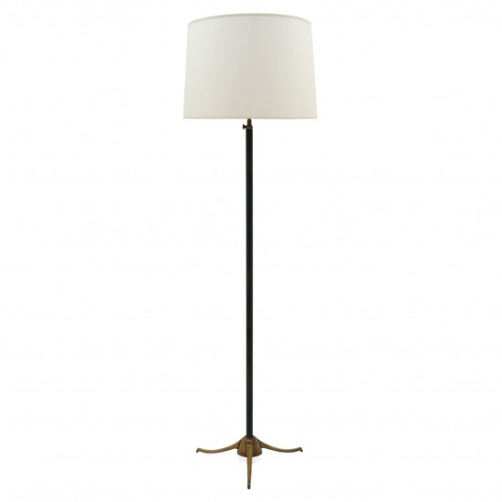 Stitched Leather and Brass Standing Lamp