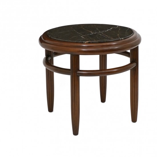 Circular Beech Table with Marble Top